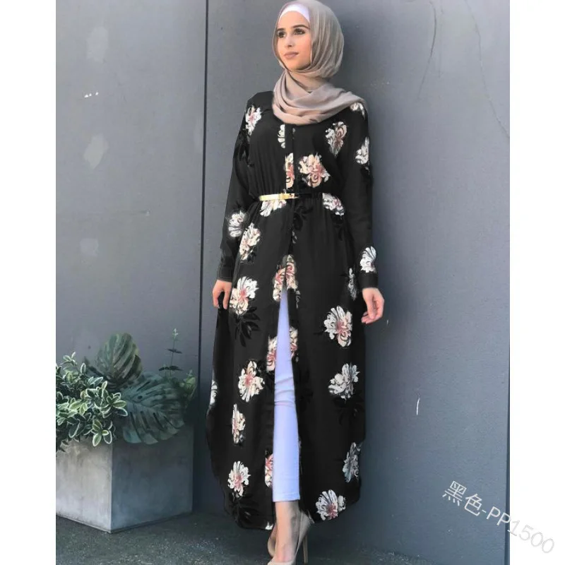 Musulmonų Spausdinti Abaja Kimono Gėlių Suknelė, Hijab Arabų Dubajus Afrikos Moterų Pakistano Caftan Marocain Kaftan Kataro Islamo Apranga