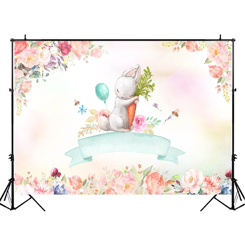 NeoBack Mielas White Rabbit Baby Shower Fone Akvarelė Gėlių Foto Šeimų vaikai Vaiką Kūdikio Gimtadienio Fotografijos Backdrops