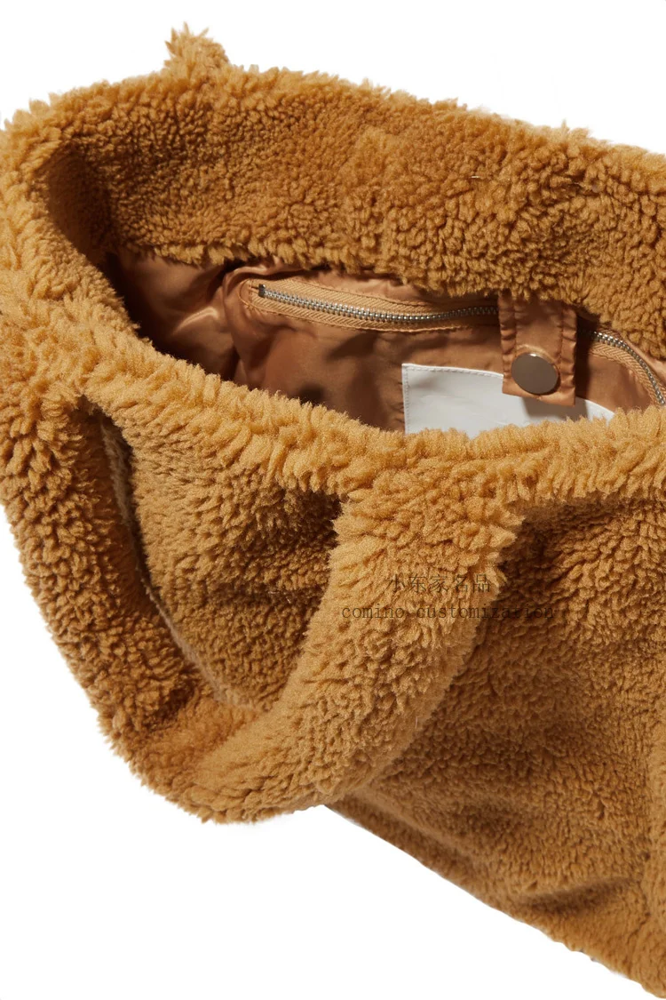 Atsitiktinis ėriukų vilna moterys didelis entire dizainerio rankinės prabanga dirbtiniais kailiais pečių maišą ponios didelės talpos kibirai piniginės žiemos 2020 m.