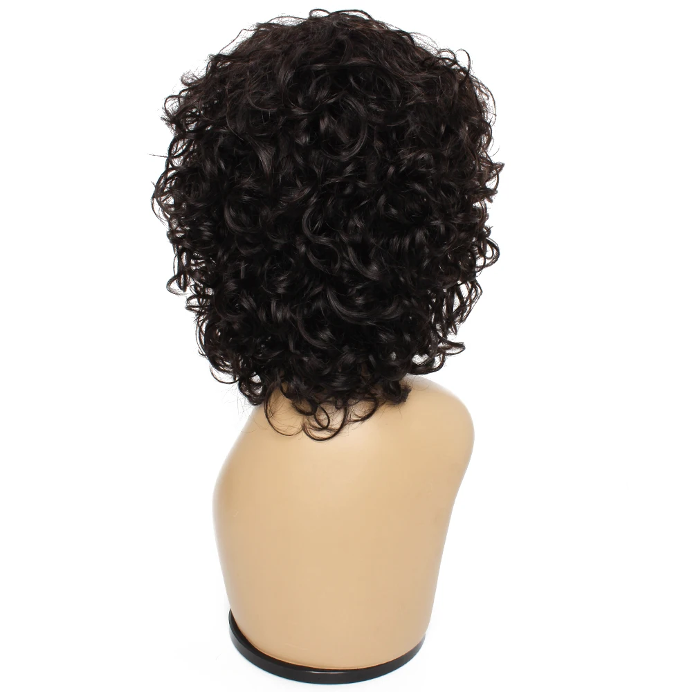 Kisshair natūralių spalvų banguoti Brazilijos žmogaus plaukų perukas mašina padarė black non-remy glueless perukai