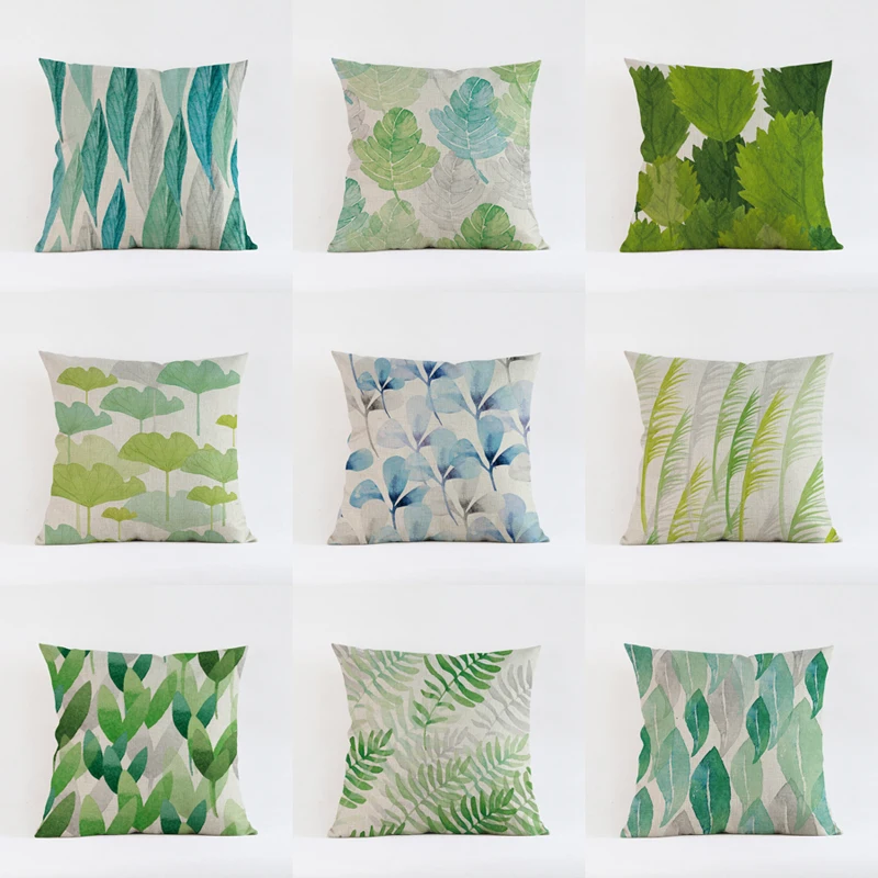 Žali lapai augalų modelis patalynė užvalkalas dekoratyvinės pagalvėlės, raštinės sofos pagalvėlių apvalkalus namų dekoro mesti pagalvės 45x45cm