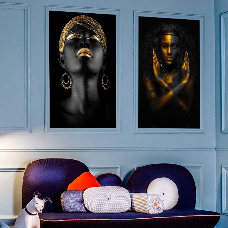 Drobės Tapybos sienos meno Skandinavijos Plakatai Afrikos Meno Juodos ir Aukso Moteris Nuotrauką Europos Šiuolaikinio Gyvenimo Kambario Dekoro Tapyba