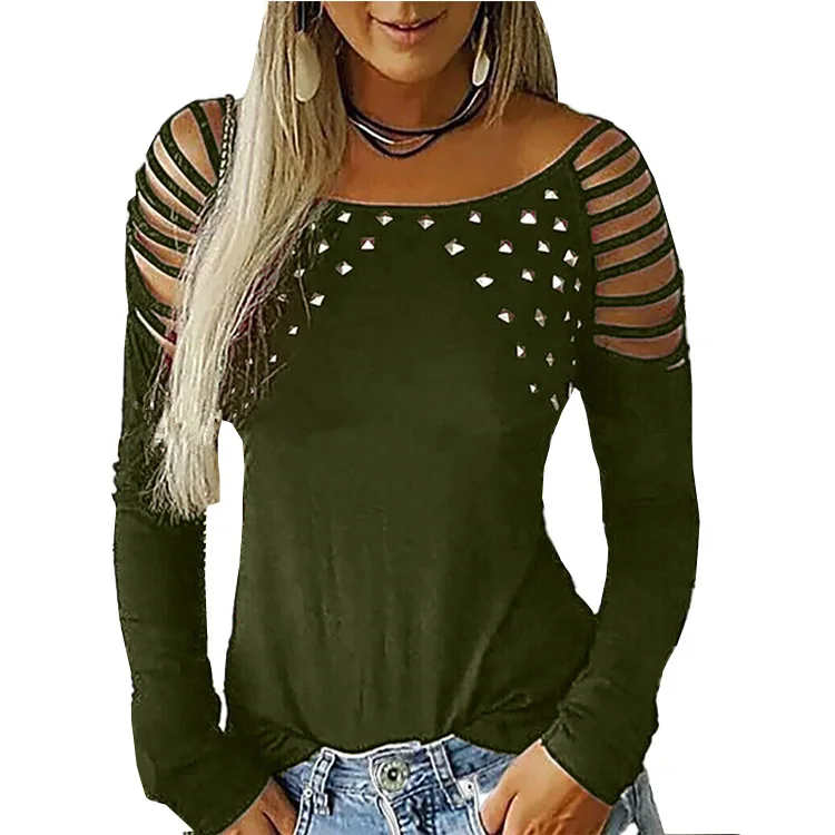 Kankina Seksualus T-Shirt Moterims, Juoda Atsitiktinis Gotų Mados Kniedės Punk Marškinėlius Plius Dydis Streetwear Long Sleeve T Shirts Pavasario 2020 M.
