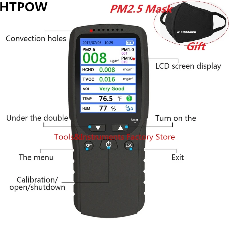 PM1.0 KD2.5 KD10 Stebėti TVOC HCHO Formaldehyd Detektorius Naujas 8 1 Temperatūros Drėgmės Matuoklis Oro Kokybei Stebėti Dujų Analizatorius