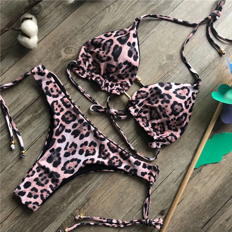 Brazilijos bikini thong 2020 Lapai spausdinti maudymosi kostiumą, Kutas maudymosi kostiumėliai moterims Seksualus maudymosi kostiumėlį moteris Push up besimaudančių naujas biquinis