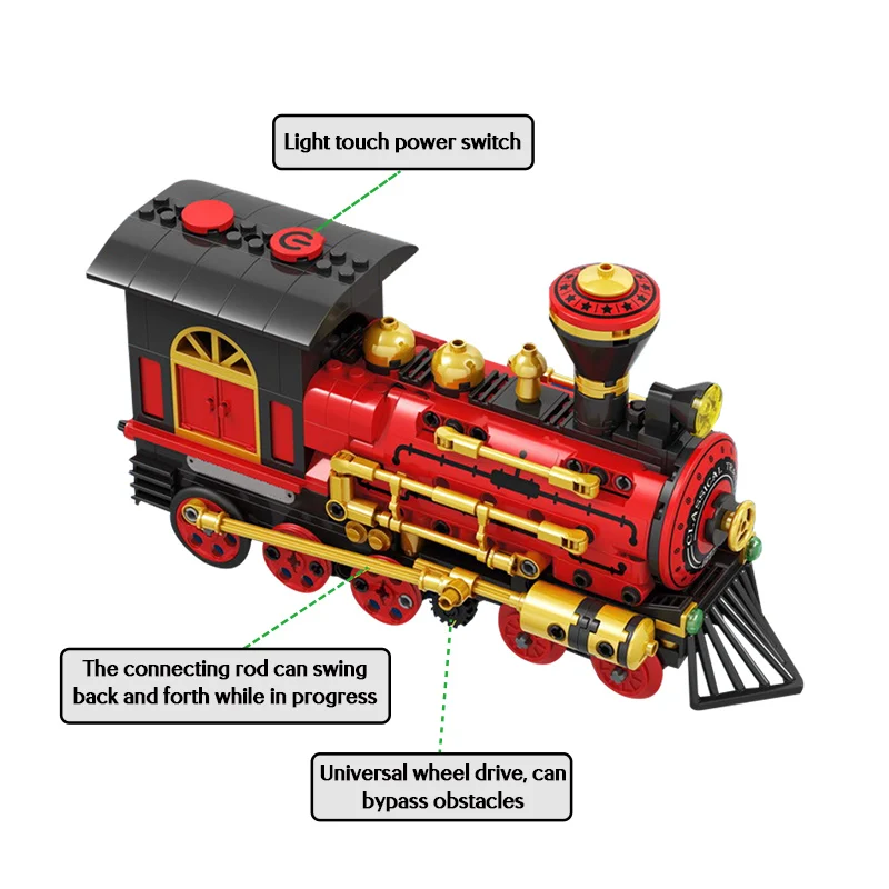 372pcs Miesto Elektros Klasikinė Raudona Traukinio Blokai Techninės Klasikinis Galia, Traukinio Modelis Plytų Žaislai Vaikams Dovanos