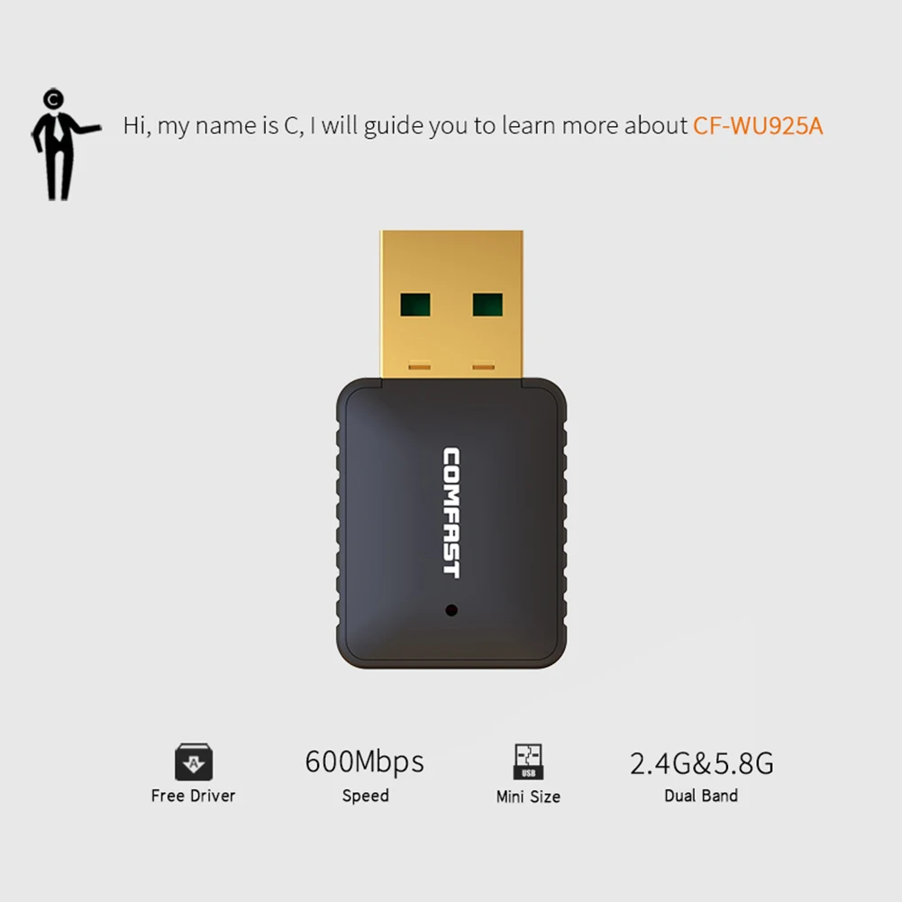 COMFAST CF-WU925A Mini USB Wi-fi Adapteris 2.4 GHz, 5 ghz Wifi Dongle 600Mbps dviejų dažnių Belaidžio LAN Tinklo Kortelė Antenos