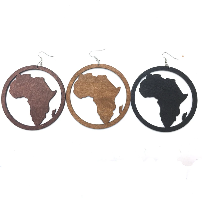6pairs/daug Afrikos žemėlapis Mediniai Auskarai gali sumaišyti 3 spalvų