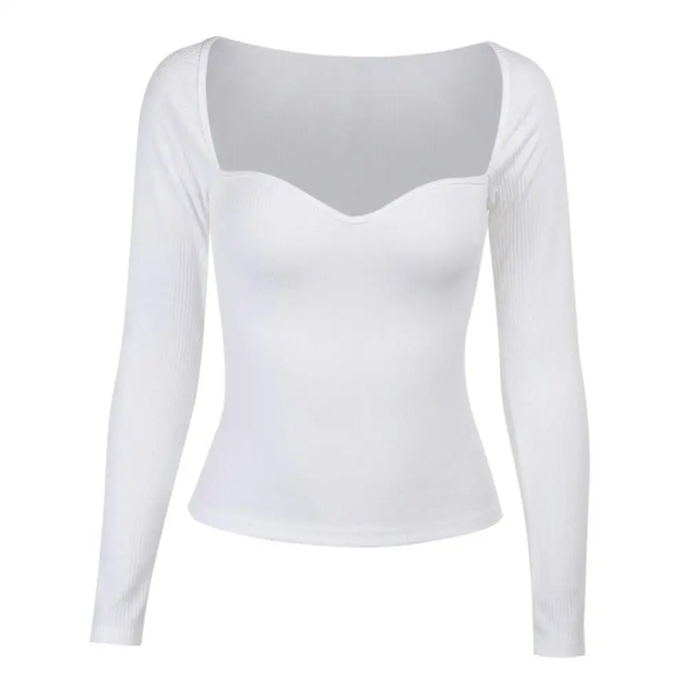 Moterų Atsitiktinis Rudenį Long Sleeve T-shirt Megztinis Viršuje Slim Kvadratinių Kaklo Paprasto Ponios Basic Tee Marškinėliai