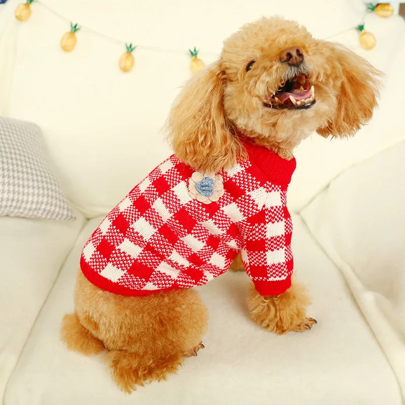 Šuo Megztinis Rudenį Gėlių Pledas Teddy Čihuahua Pet Megztinis Megztas Šiltas Šunų Drabužius