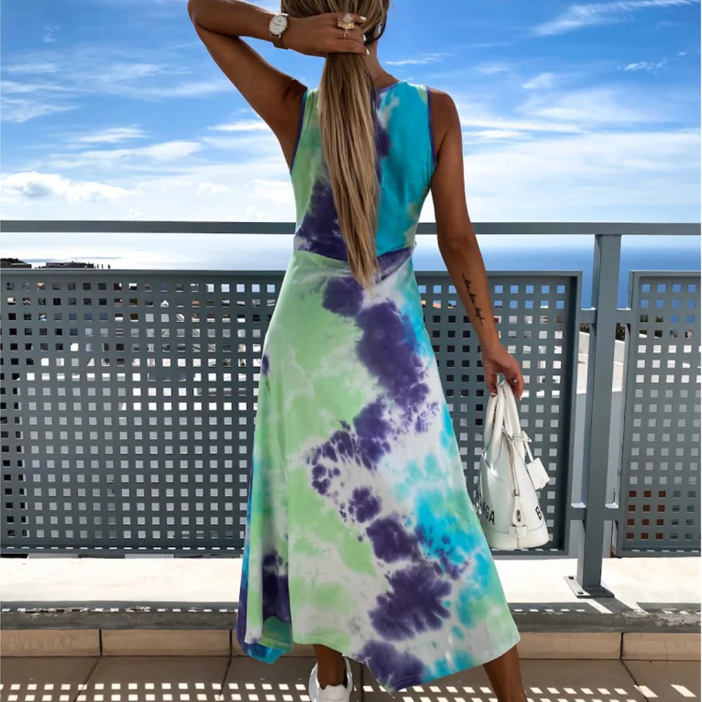 Vasaros išpardavimas 2020 Naujas Moterų Atsitiktinis Maxi tie dažai Paplūdimio Suknelė Seksualus Ponios Kratinys O-Kaklo, Rankovių Boho Nereguliarus Padalinta Suknelė