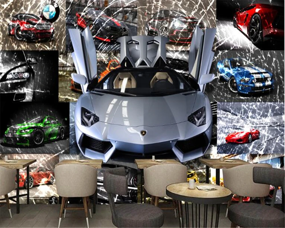 Beibehang tapetų sienos, 3 d Profesionalūs Aukštos klasės 3D Stereo Automobilių Automobilių Sporto Skaldytų Stiklo, Sienų Tapetai, Fone Sienos