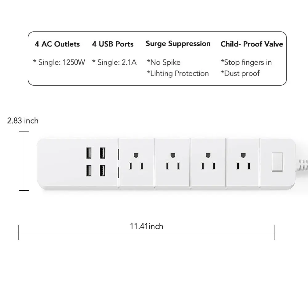 JAV Standarto WiFi ilgintuvas Smart Power Strip 4 AC Kištukas 4 USB Prievadai, Alexa 
