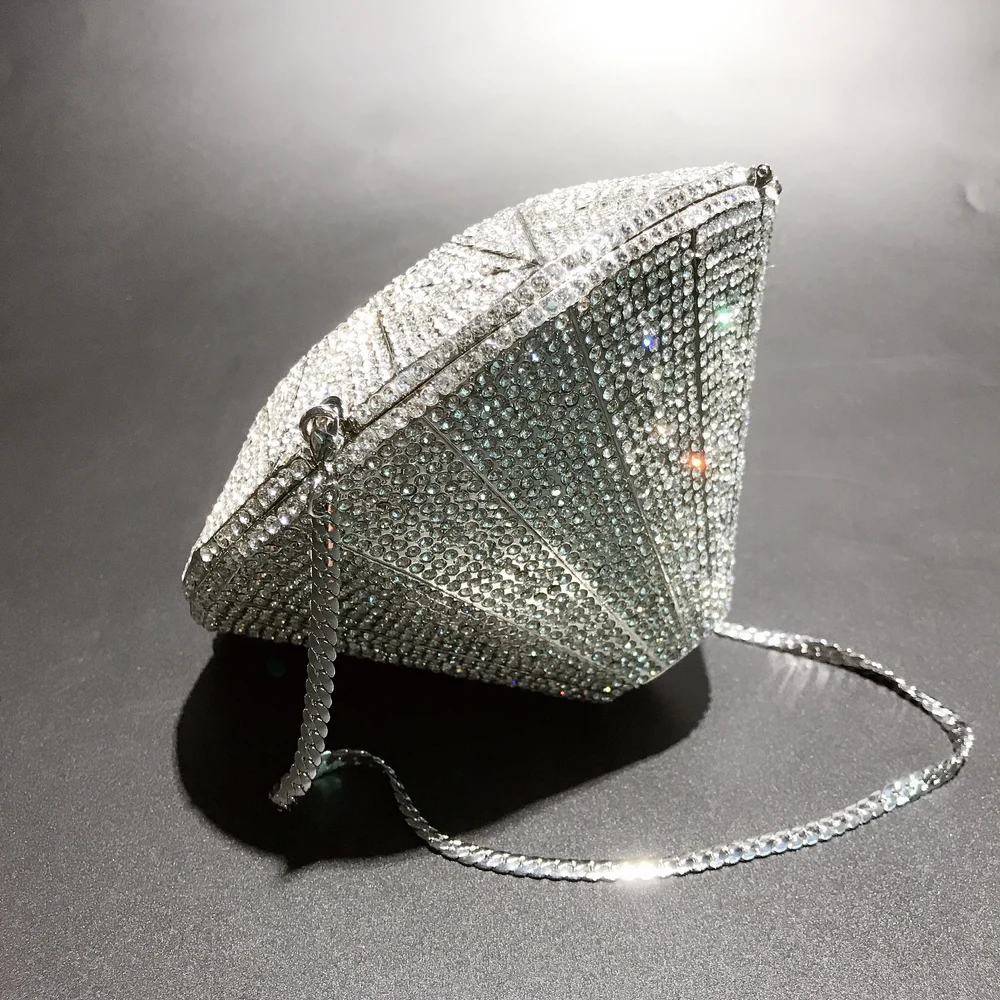 Moterų Maišai deimantų formos Lydinio Vakare Maišelį Kristalai Geometrinis Modelis, Aukso / Sidabro Vestuvės Sankabos krepšys, Piniginė Rankinukas