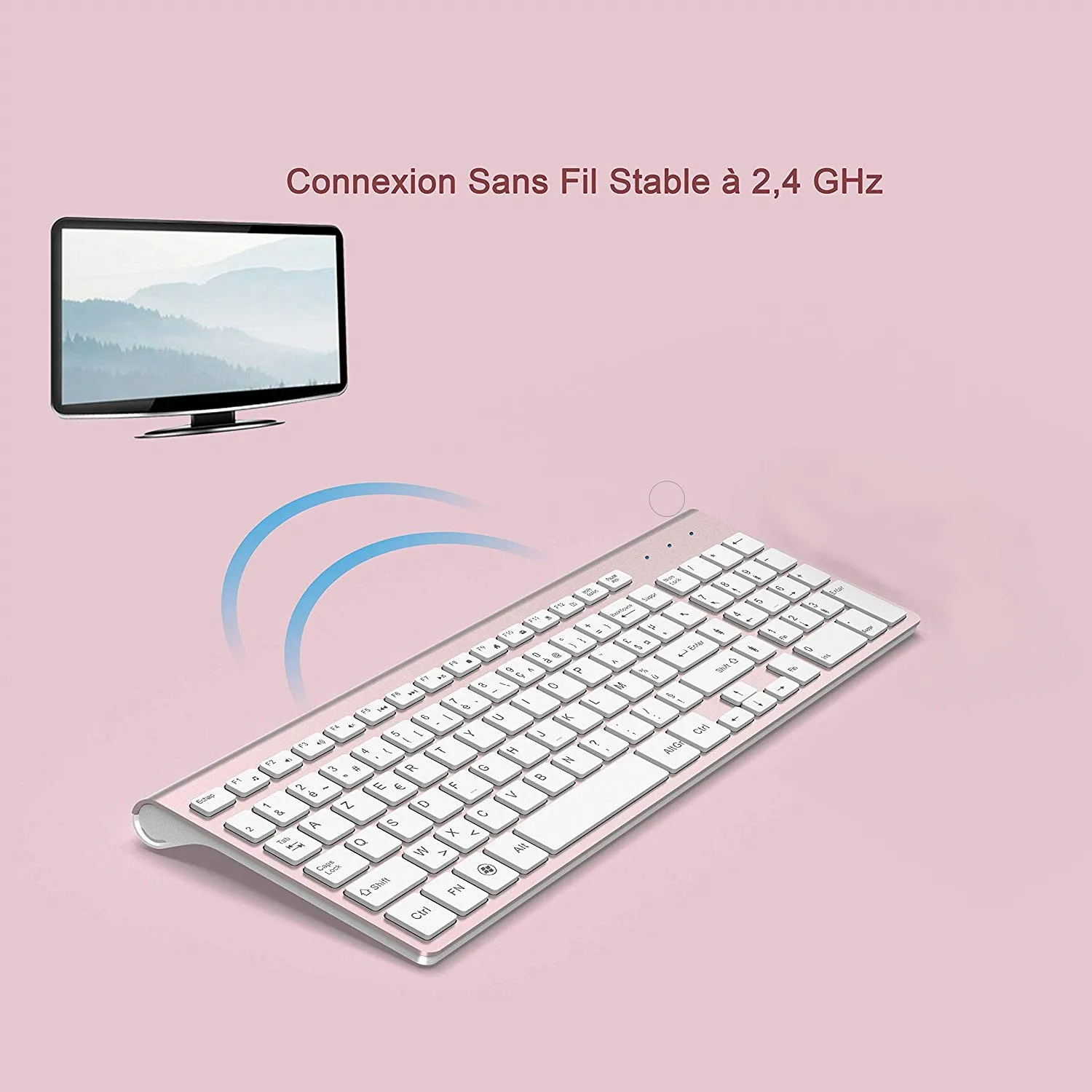 2.4 G Belaidę Klaviatūrą, prancūzijos (Pink), Ergonomiškas Kompiuterio USB Sąsaja Išjungti Klaviatūros PC Nešiojamas TV