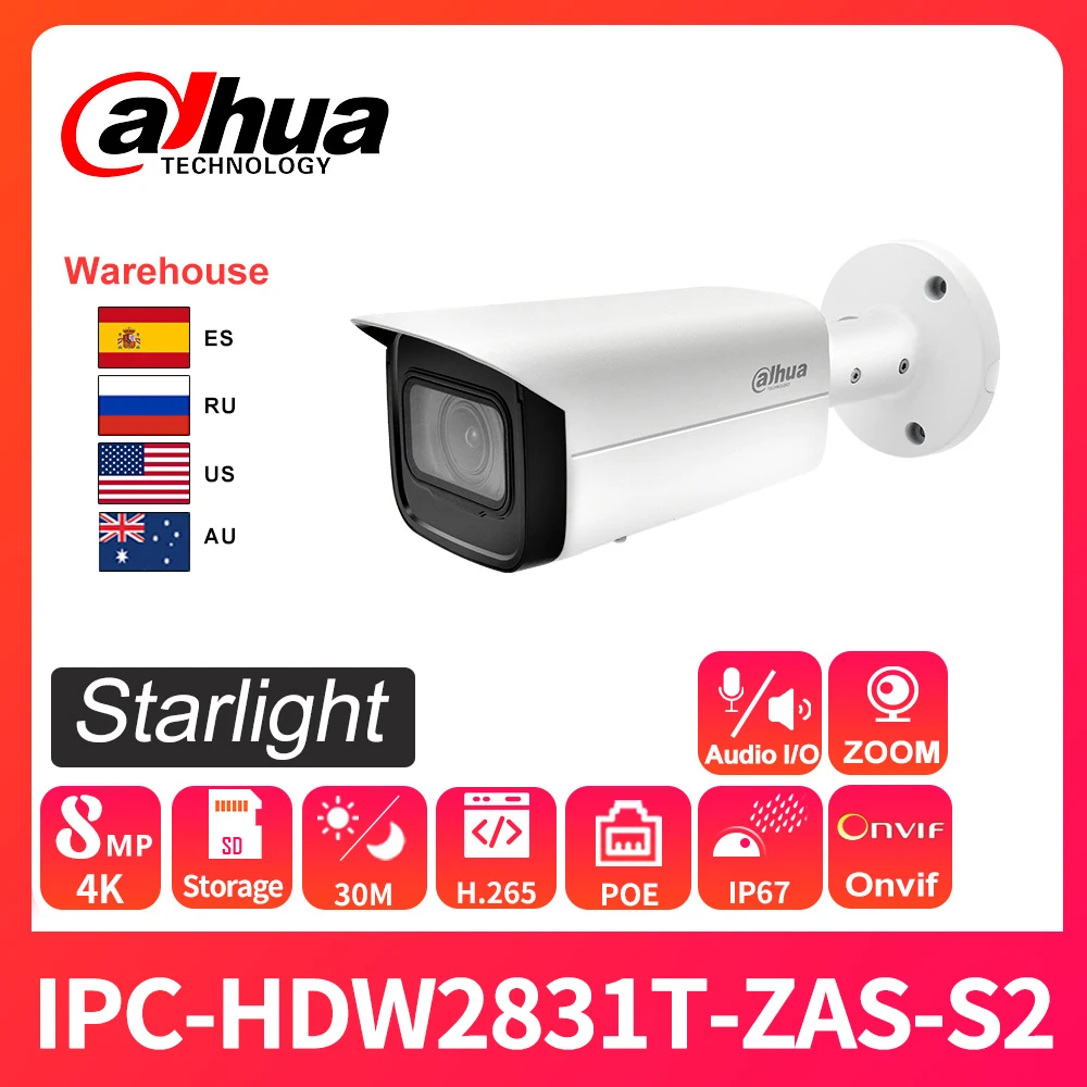 Dahua Originalus IP Kamera 8MP IPC-HFW2831T-ZAS-S2 4K 5X Zoom Kameros Žvaigždės PoE, SD Kortelės Lizdą, Garso Signalo H. 265+ 60M IR IVS IP67