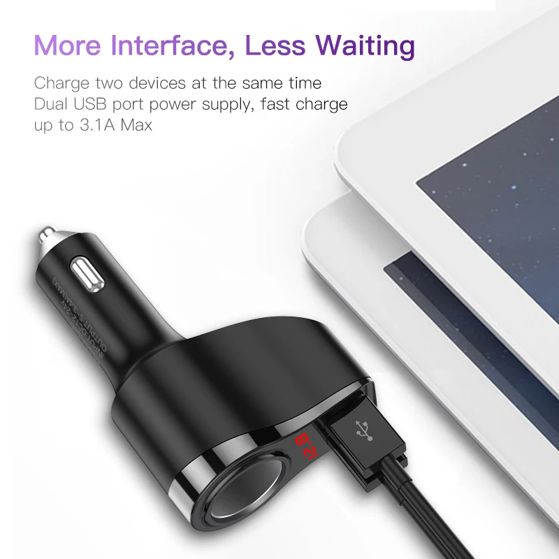 KUULAA Dvigubas USB Automobilinis Įkroviklis, Skaitmeninis Ekranas, Žiebtuvėlio 3.1 Greito Įkrovimo Adapteris, Įkroviklis Xiaomi 