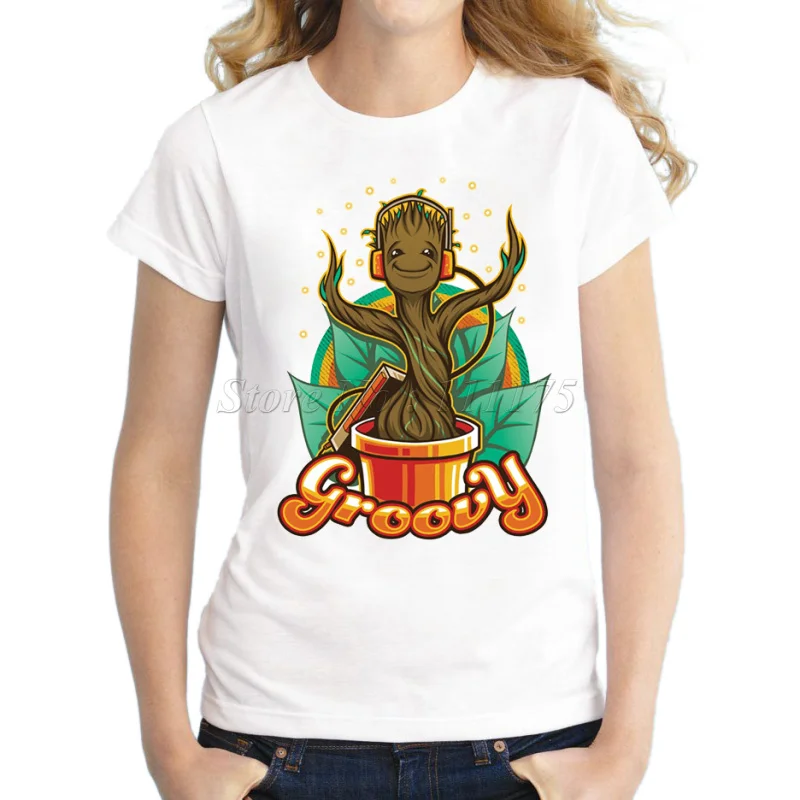 2019 Ponios Mados Groovy Augalų Dizaino marškinėliai Mielas Viršūnes Lady pagal Užsakymą Atspausdintas Trumpas Rankovės Tees