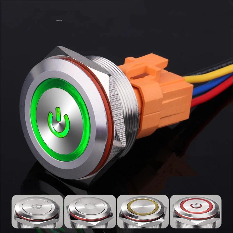 1pcs tainless plieno Metalo mygtuką perjungti 220V 3A swith savistabdės/reset 30mm galia pasirašyti žiedas šviesos 12V/24V raudona mėlyna žalia