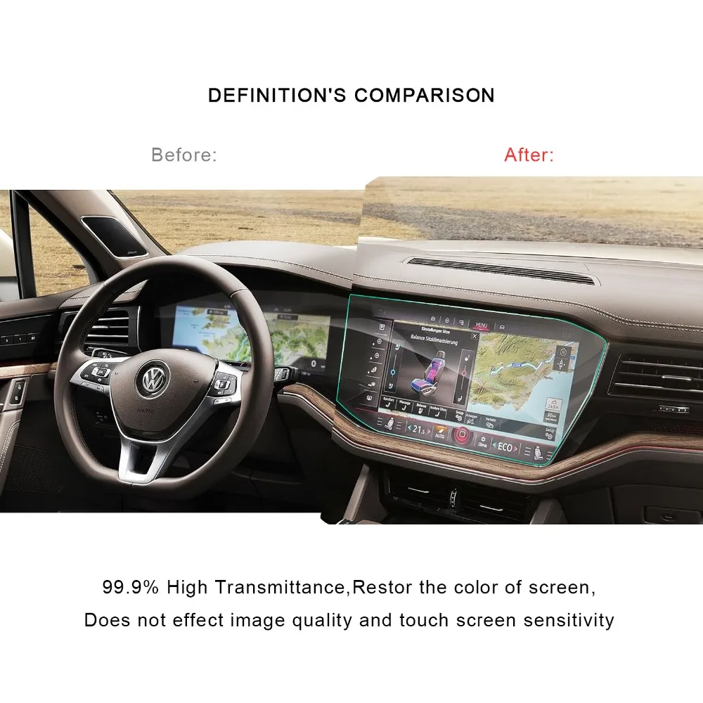 RUIYA 2Packs PET ekrano apsauginė plėvelė Touareg 2019 automobilių touch centras ekranu,nematomas skaidri apsauga