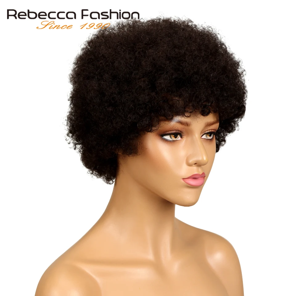 Rebecca Trumpas Brazilijos Afro Keistą Garbanotas Perukas Spalva 2# Tamsiai Ruda Raudona Žmogaus Plaukų Keistą Garbanotas Ne Nėrinių Perukai Moterims