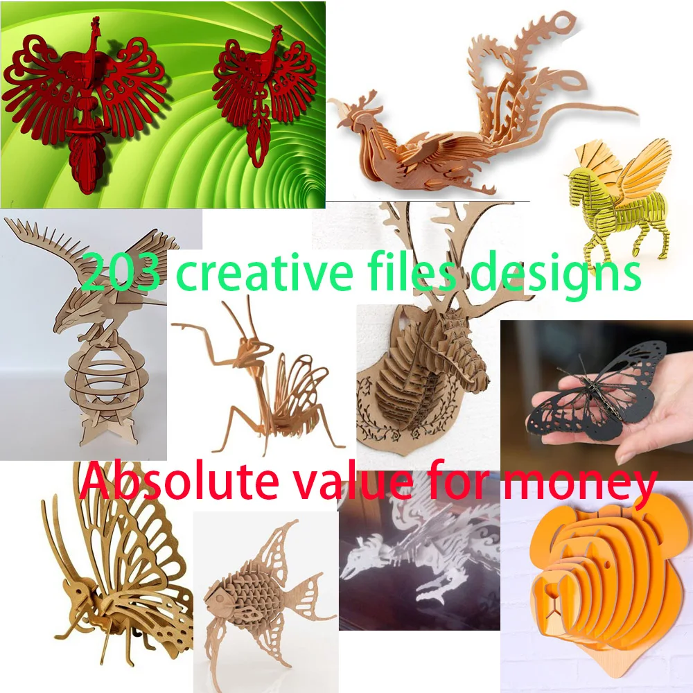 203 gyvūnų creatvive dizaino piešimo 2D failą 3D modelio dizainą cdr dxf formatu CNC lazerinis pjovimas failų