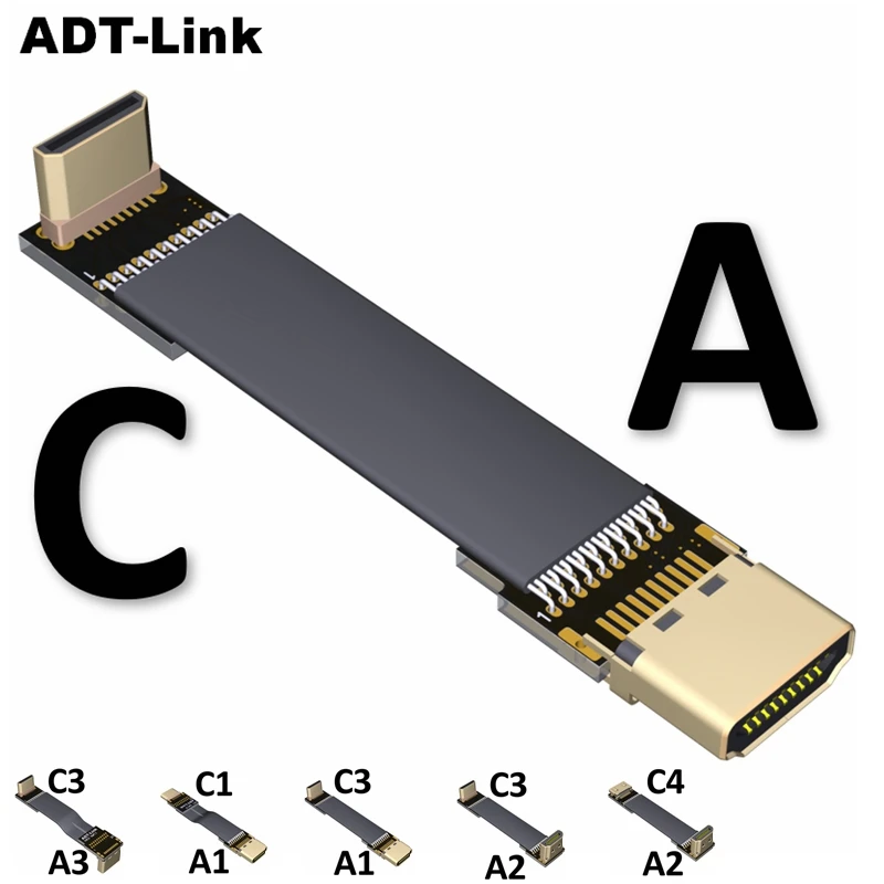 A-C, HDMI Mini HDMI 2.0 Keitiklio Kabelį, Kampas ,Labai routable sulankstomas centrinis alkūnė HDMI tipo C tipo Kabelis EPI ekranas