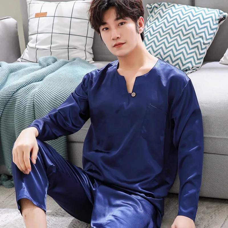 2021 nauja, vyrų ilgio rankovėmis šilko satino pižama nustatyti aukštos kokybės atsitiktinis namų drabužių rudens-žiemos pižamos XL tiktų pižama mados