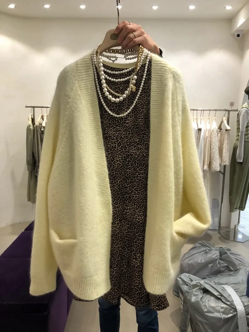 Lady madinga 2020 m. Pietų Korėja rudens/žiemos naujas ištižęs džemperis cardigan viduryje ilgai stilius