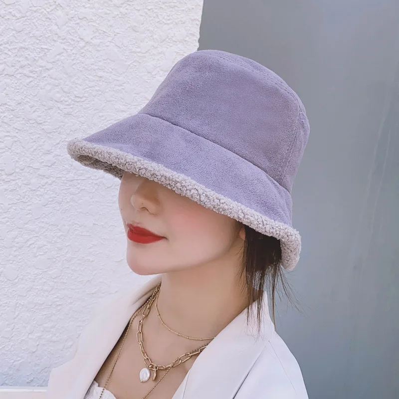 Rudenį ir žiemą moteriška Japonijos paprasta, gryna spalva žvejys skrybėlę tendencija atsitiktinis ėriukų vilnos šiltas studentų kibirą skrybėlės panamos skrybėlės