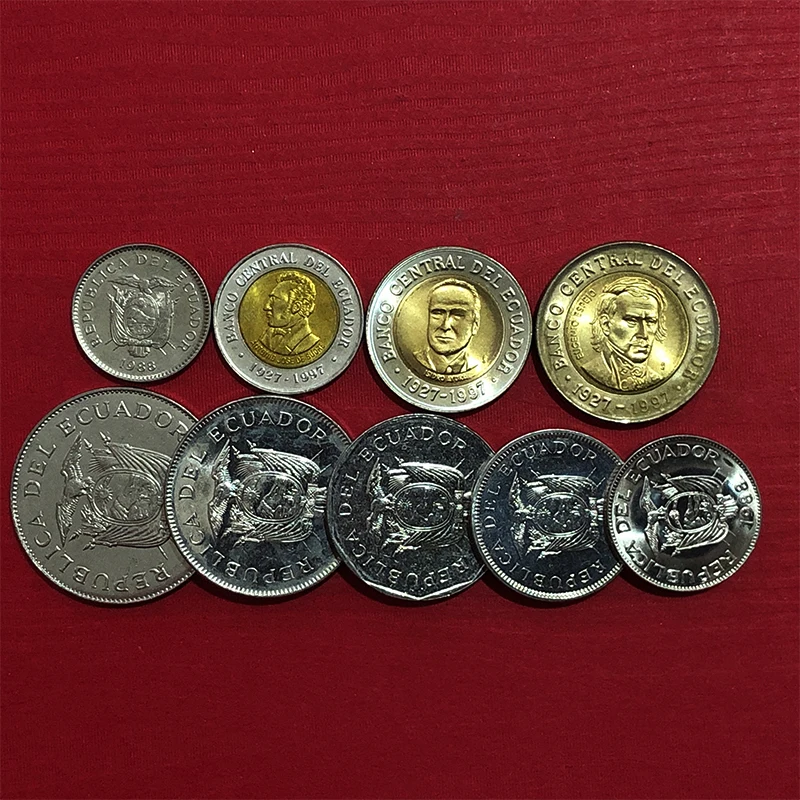 Ekvadoras Nustatyti 9 Monetos UNC Originalios Monetos