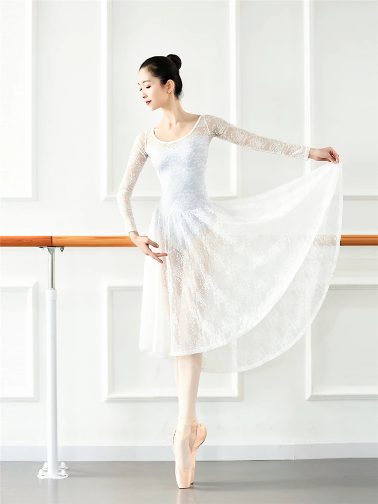 Elegantiškas Suaugusiųjų Nėrinių Ilgomis Rankovėmis Baleto Mdc Šokių Leotard Suknelė-Ballerina Moterų Gimnastika, Ledo Čiuožyklos Konkurencijos Etape Kostiumas