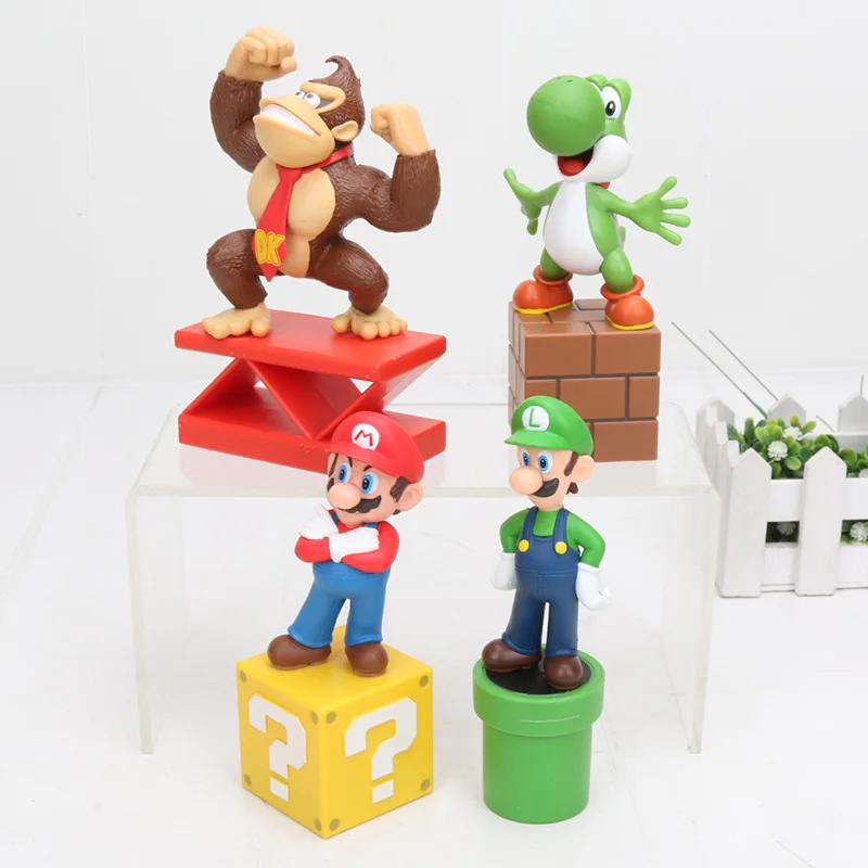 13cm 4 stilius Super Bros Veiksmų Skaičius, Modelis Žaislas Donkey Kong Yoshi PVC lėlės, Žaislai