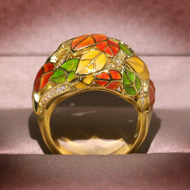 Kūrybos žiedas moterų Europos ir Amerikos Retro spalvos emalio žiedas perdėti gėlė, žiedas, papuošalų