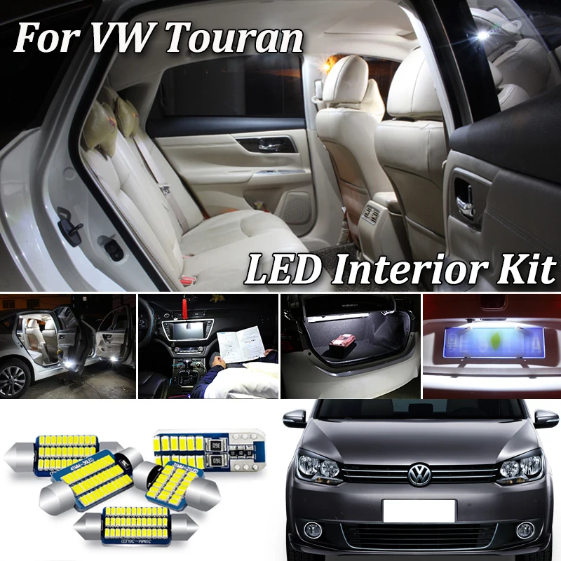 Baltos spalvos LED Interjero Rinkinys, Skirtas VW Touran 1T1 1T2 1T3 5T1 LED Interjero Dome Žemėlapis Durų Kamieno Šviesos Lempa Rinkinį (2003-2019)