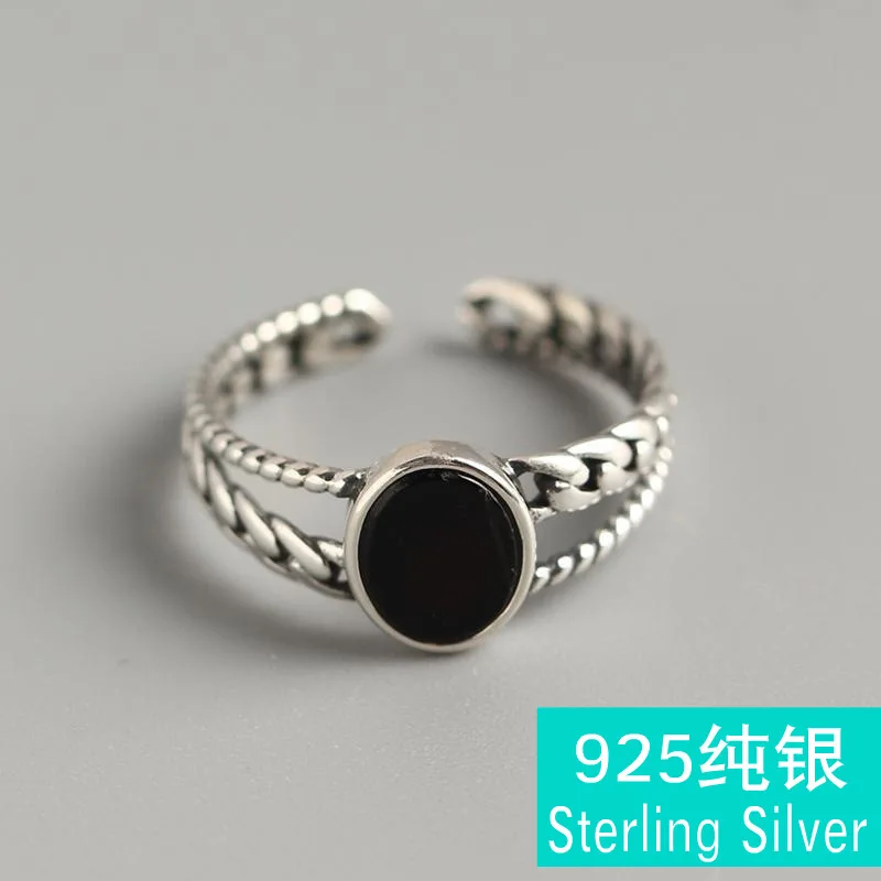 S925 gryno sidabro žiedus moterims asmenybės stilius derliaus joker juodasis agatas siūlomi grandinės angos punk fine jewelry