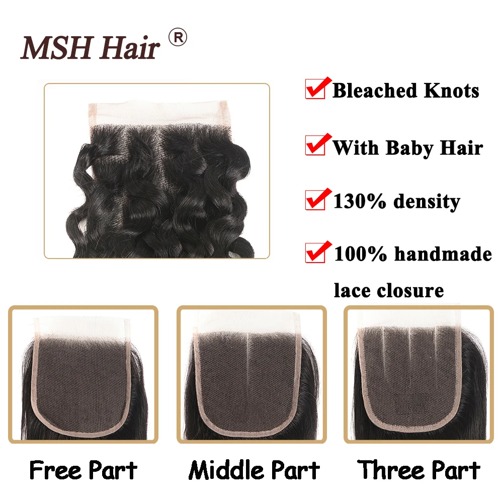 MSH Plaukų Peru Plaukų Vandens Banga Ryšulius Su Uždarymo Natūralus Juodas Žmogaus Plaukų 3 Ryšulius Su Nėrinių Uždarymo Ne Remy Plaukų