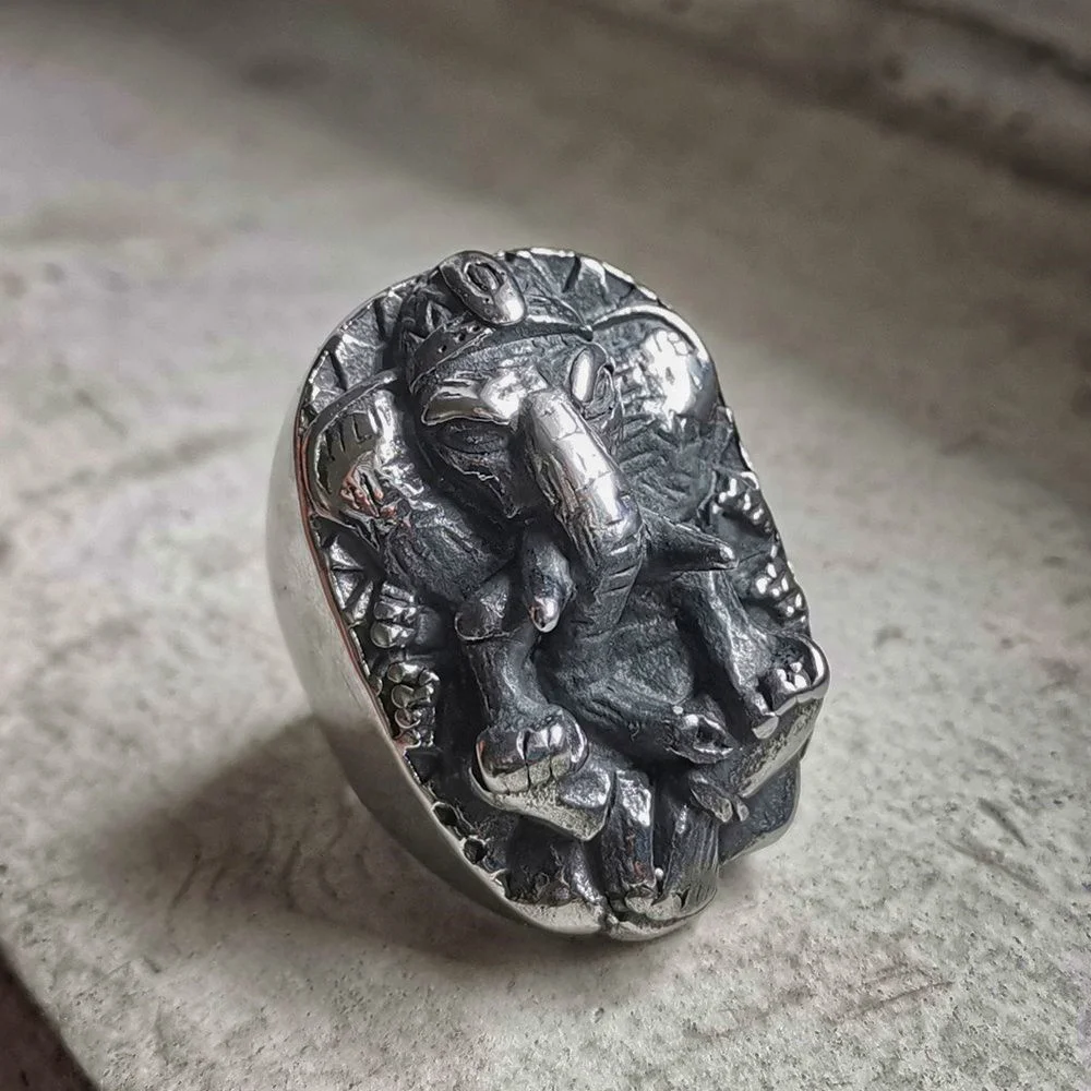 EYHIMD Indijos Mitologijoje Išminties, Sėkmės Dramblys Dievas Žiedas Ganeša Nerūdijančio Plieno Amuletas Žiedas Vyrams Biker Juvelyrika