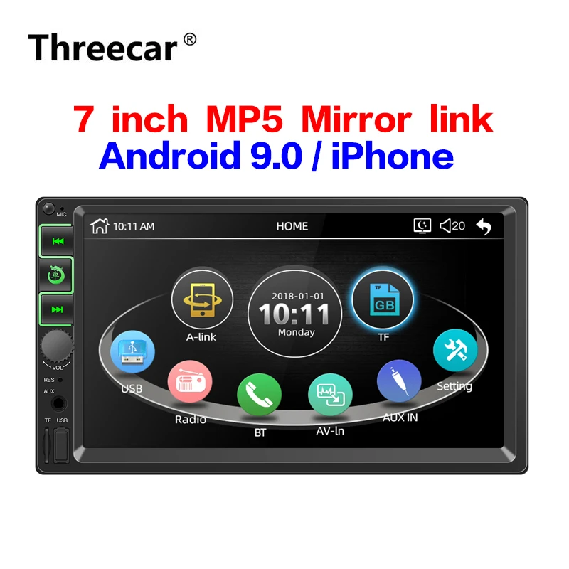 7 colių 2 din automobilio radijo veidrodis nuorodą android 4.4-9.0 bluetooth FM galinio vaizdo kamera Autoradio MP5