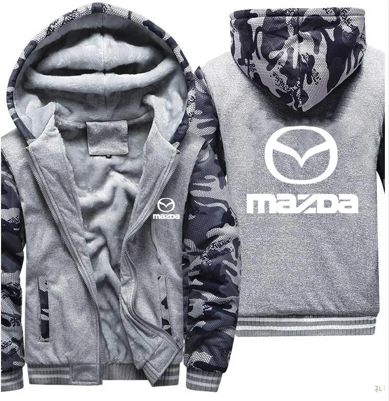 Hoodies Vyrų Mazda Automobilio Logotipas Spausdinti Striukė Vyrams Hoodies Žiemos Tirštėti Šiltu Vilnos, medvilnės Užtrauktukas Kamufliažas Raglan Mens Kailio Striukė