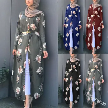 Musulmonų Spausdinti Abaja Kimono Gėlių Suknelė, Hijab Arabų Dubajus Afrikos Moterų Pakistano Caftan Marocain Kaftan Kataro Islamo Apranga