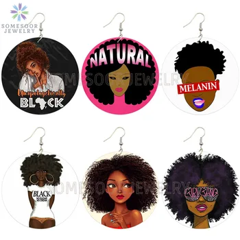 SOMESOOR Melanino Mergina Gauja Afro Natūralių Plaukų Mediniai Lašas Auskarai Afrikos Juodieji Unapologetically Dizaino Papuošalai Moterims, Dovanos