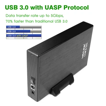 Wavlink Aliuminio 3.5 colio Kietąjį Diską, Talpyklos USB 3.0 prie SATA HDD SSD Atveju/Box UASP Protokolo Iki 10TB Išorės USB3.0 HDD Atveju