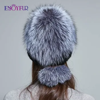 ENJOYFUR Moterų kailio kepurę žiemai originali audinės kailio skullies su silver fox fur pp pp top beanies karšto pardavimo Rusijos kailio kepurė