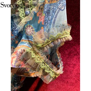Svoryxiu Derliaus Barokinio stiliaus Nėrinių Siuvinėjimo Raukiniai Suknelė Moterų Mados Tuščiaviduriai Iš Rankovės Gėlių Spausdinti Vasaros Dizainerių Suknelės