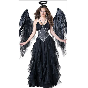 Helovinas Black Devil Cosplay Moterų Vampyras Angelo Kostiumu Su Sparnais Halloween Party Dress Suaugusiųjų Ragana Kostiumai