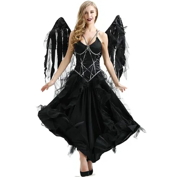Helovinas Black Devil Cosplay Moterų Vampyras Angelo Kostiumu Su Sparnais Halloween Party Dress Suaugusiųjų Ragana Kostiumai