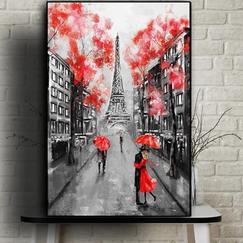 Romantiškas Miestas, Pora Paryžiaus Eifelio Bokštas Naftos Tapyba ant Drobės Meno Cuadro Plakatai ir Spausdina Šiaurės šalių Sienos Nuotrauka už Kambarį