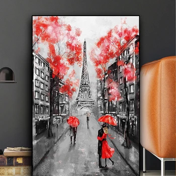 Romantiškas Miestas, Pora Paryžiaus Eifelio Bokštas Naftos Tapyba ant Drobės Meno Cuadro Plakatai ir Spausdina Šiaurės šalių Sienos Nuotrauka už Kambarį