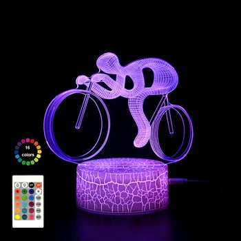 Abstrakti Dviračių Akrilo 3D LED Nakties Šviesa 7 16 Spalvų Lemputė, Nuotolinis Valdymas Touch naktinė lempa Namų Kambario Dekoro Šviesos Vaikai Dovana